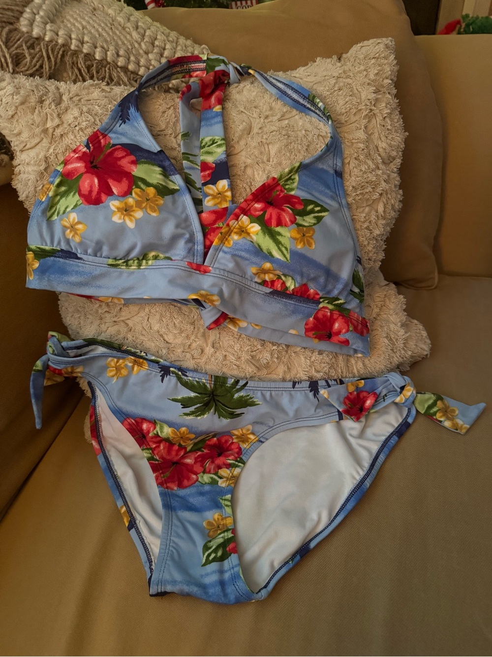 Jag Jeans Light Blue Floral Halter Bikini Set